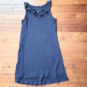 RALPH LAUREN Ruffle V-neck Mini Dress Womens L Navy-Blue